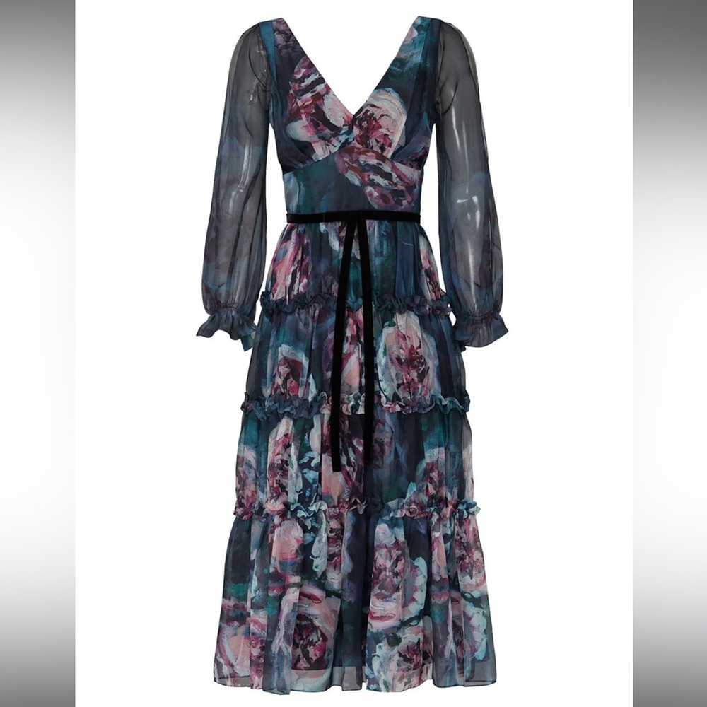 Marchesa notte ribbon waist ruffle dress 6 EUC
